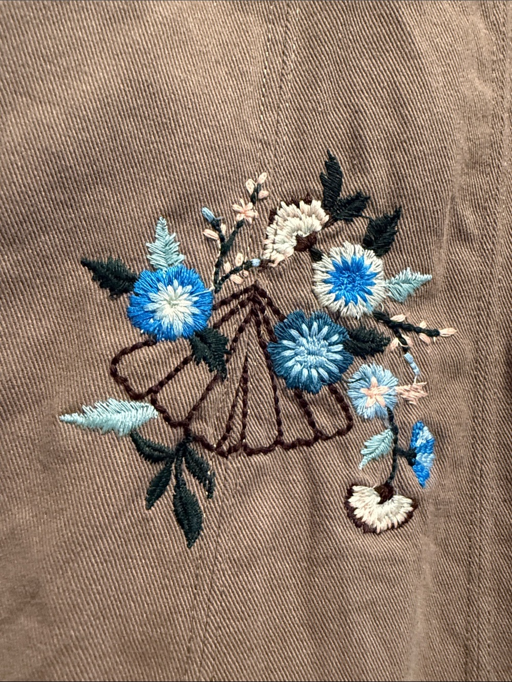 Free People Strada Embroidered Floral Sleeveless Top - Taupe with Blue Accents - Picture 3 of 8